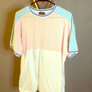 Boohoo Men’s Pink & Blue Mesh Mixed Media T-Shirt